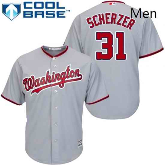Mens Majestic Washington Nationals 31 Max Scherzer Replica Grey Road Cool Base MLB Jersey
